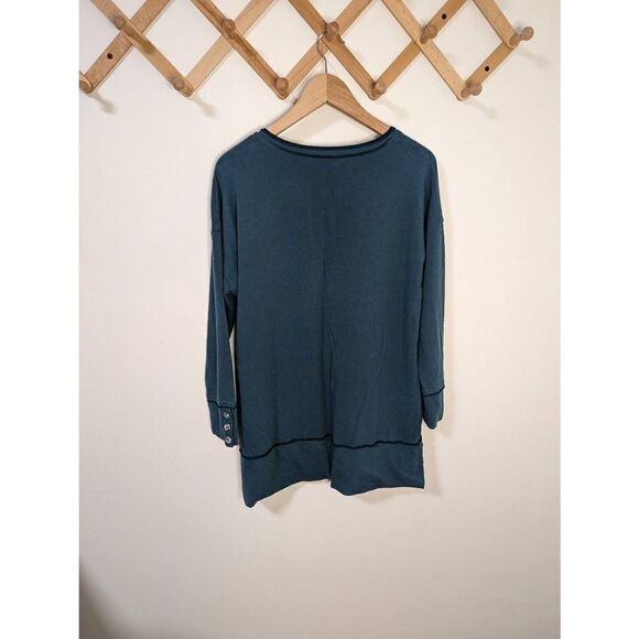 Soft Surroundings Dark Teal V-Neck Hi-Lo Long Sleeve Pullover Sweater - Size M - Picture 5 of 8